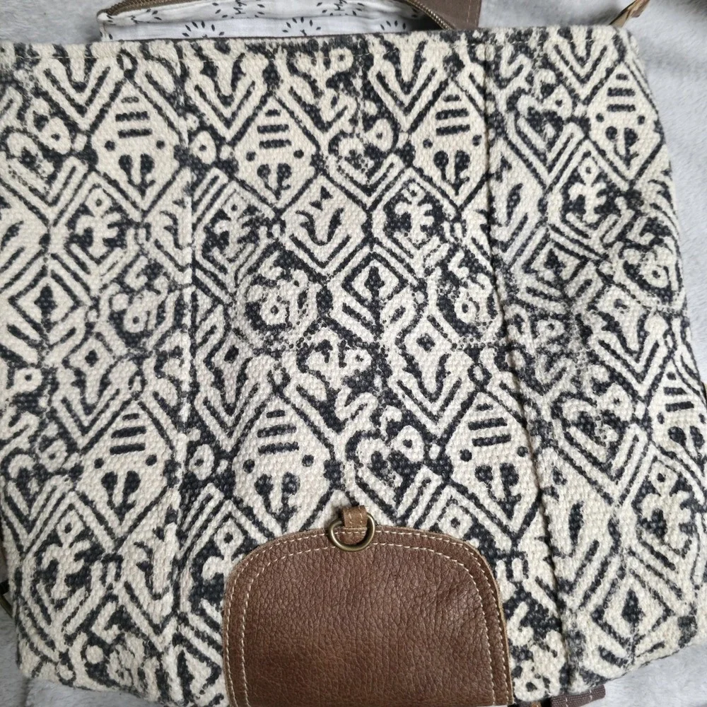 Myra Bag Oriental Cowhide Backpack S-1269 Upcycled Canvas Rug Leather Western